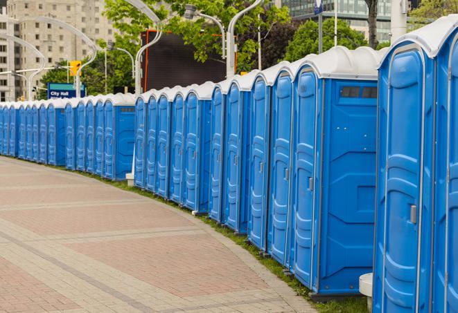 Seasonal porta potty units set up at a Napa, California venue